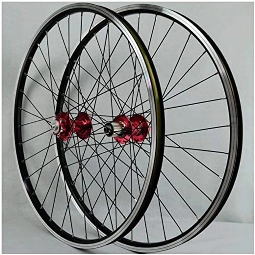 Mountain Bike Wheel : Wheelset 26 / 27.5 / 29Inch MTB Bike Wheel, 24H Double Wall Alloy Disc / V Brake Wheelset QR Sealed Bearing Hubs 6 Pawls 7-11 Speed Cassette road Wheel (Color : Red, Size : 26inch)