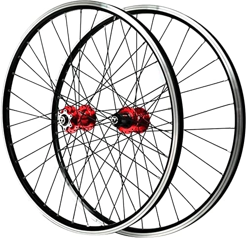 Mountain Bike Wheel : Wheelset 26 / 27.5 / 29Inch MTB Bike Wheelset, Disc / V- Brake Bicycle Alloy Rim QR Cassette Hub for 7 8 9 10 11 Speed Sealed Bearing 32 Spoke road Wheel (Color : Red Hub, Size : 29inch)