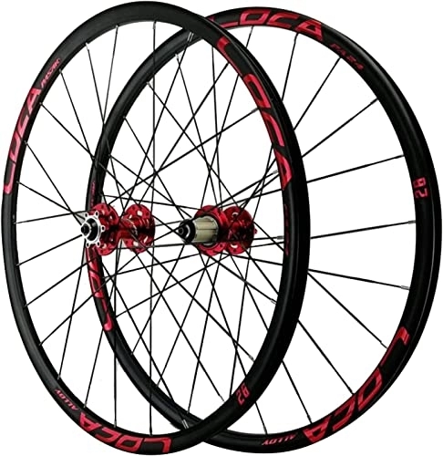 Mountain Bike Wheel : Wheelset 26 / 27.5'' Cycling Wheels, 24 Holes Disc Brake Wheel Flat Spokes Mountain Bike Quick Release Wheel Set Aluminum Alloy Rim road Wheel (Color : Red, Size : 27.5inch)