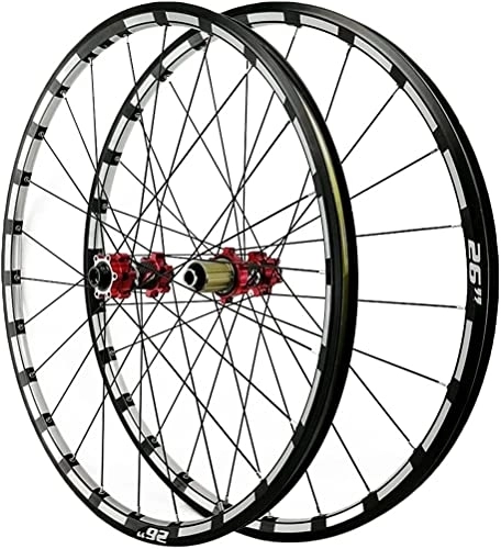 Mountain Bike Wheel : Wheelset 26 / 27.5in Hybrid Mountain Bike Wheels, Thru Axle Double Walled Aluminum MTB Rim Disc Brake 24 Holes 7 / 8 / 9 / 10 / 11 / 12 Speed Cassette road Wheel (Color : Red, Size : 27.5")