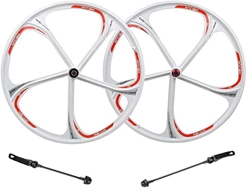 Mountain Bike Wheel : Wheelset 26 Inch Bike Wheelset, Magnesium Alloy Rim MTB Bicycle Front Rear Wheel Quick Release 8-10 Speed Disc Brake Bike Wheel road Wheel (Color : White, Size : 26inch)