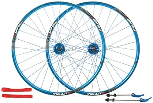 Mountain Bike Wheel : Wheelset 26 Inch Double Wall Alloy Rim, 32 Hole MTB Mountain Bike Wheel Set Quick Release Disc Brake Bicycle Wheel for 7 8 9 10 Speed road Wheel (Color : Blue, Size : 26inch)