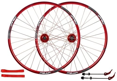 Mountain Bike Wheel : Wheelset 26 Inch MTB Bicycle Wheel Set, Double Wall Alloy Rim 32 Hole QR Disc Brake Wheel 7 8 9 10 Speed Cassette Hubs road Wheel (Color : Red, Size : 26inch)