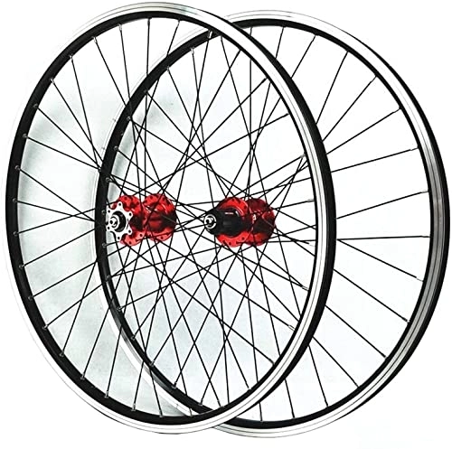 Mountain Bike Wheel : Wheelset 26 Inch MTB Wheelset, Quick Release V / Disc Brake Aluminum 36H Front and Rear Wheel 7 / 8 / 9 / 10 / 11 Speed Cassette Freewheel road Wheel (Color : Red Hub, Size : 26INCH)