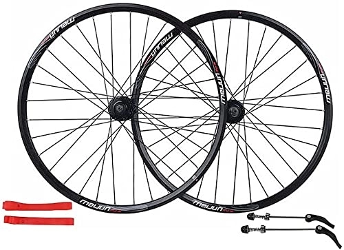 Mountain Bike Wheel : Wheelset 26in Double-Walled Bicycle Wheel, MTB Bicycle Wheelset Disc Brake Aluminum Rims Quick Release 32 Holes 7 / 8 / 9 / 10 Speed Cassette road Wheel (Color : Black, Size : 26")