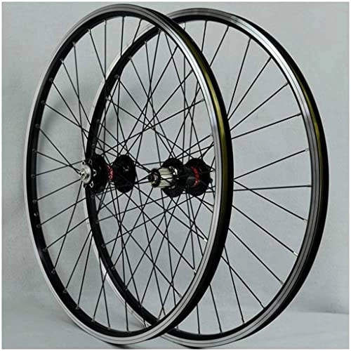 Mountain Bike Wheel : Wheelset 26In MTB Bike Wheel, Double Wall Alloy Rims 24H Disc / V Brake Bicycle Wheelset QR Sealed Bearing Hubs 6 Pawls 7-11 Speed Cassette road Wheel (Color : Black hubs, Size : 26inch)