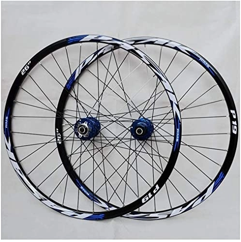 Mountain Bike Wheel : Wheelset 26Inch 27.5" 29er MTB Bike Wheelset, Aluminum Alloy Rim Disc Brake Mountain Cycling Wheels for 7 / 8 / 9 / 10 / 11 Speed road Wheel (Color : Blue, Size : 26INCH)