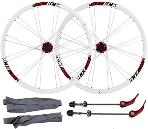 Mountain Bike Wheel : Wheelset 26Inch Bicycle Wheelset, Disc Brake Quick Release Flat Banner Mountain Bike Cycling Wheels Wheel Hub Bicycle Disc Brake Wheel Set road Wheel (Color : White Red, Size : 26inch)