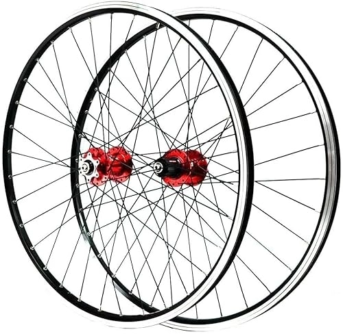 Mountain Bike Wheel : Wheelset 26Inch Double Wall Alloy Rim, Mountain Bike Wheelset Cassette Hub Sealed Bearing 32H Disc / V Brake QR 7 / 8 / 9 / 10 / 11 Speed road Wheel (Color : Red, Size : 26inch)