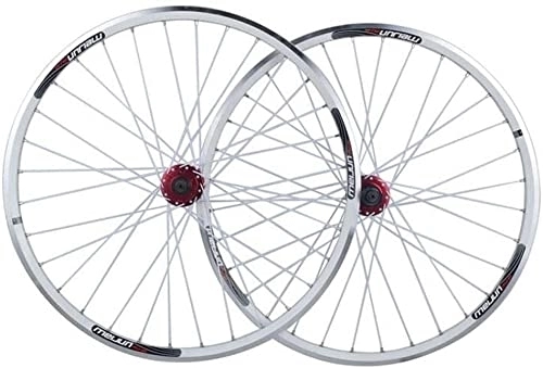 Mountain Bike Wheel : Wheelset 26Inch Double Wall Bike Wheelset, Aluminum Alloy Hybrid Disc V Brake Quick Release Sealed Bearings 8 9 10 Speed Mountain Bike road Wheel (Color : White, Size : 26inch)