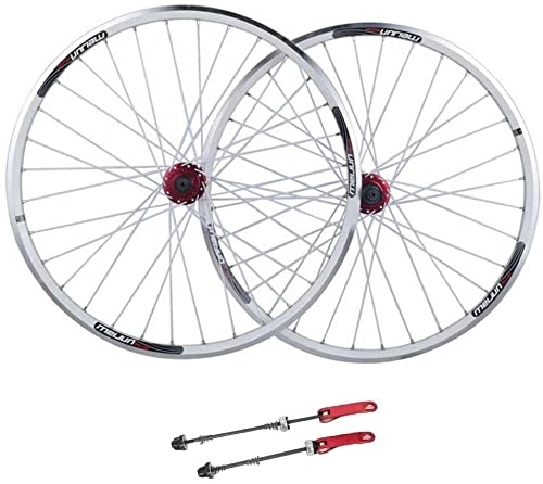 Mountain Bike Wheel : Wheelset 26Inch Mountain Bike Wheels, Double Wall Rim Aluminum Alloy V-Brake Disc Brake Sealed Bearings Compatible 8 / 9 / 10 Speed road Wheel (Color : White, Size : 26inch)