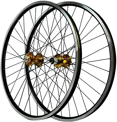 Mountain Bike Wheel : Wheelset 26inch MTB Bicycle Wheelset, Cycle Wheel 32H Front 2 Rear 4 Bearing Hub V Brake Disc Brake Mountain Bike Wheels 7 / 8 / 9 / 10 / 11 Speed road Wheel (Color : Yellow, Size : 26")