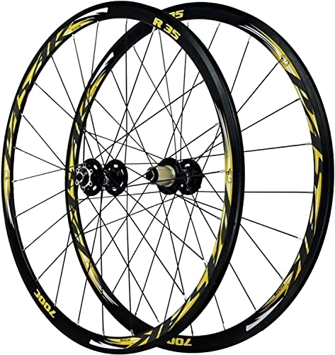 Mountain Bike Wheel : Wheelset 29in Bike Wheelset, Double Wall MTB Rim aluminum alloy 24 Holes Quick Release Hub V / C Brake Disc Brake Wheel 700C Road Bike Wheels road Wheel (Color : Black yellow, Size : 700c)