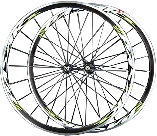 Mountain Bike Wheel : Wheelset 700C MTB Bicycle Wheelset, Double Wall Rim 4 Peilin Bearing C Brake V Brake Cycling Hub Aluminum alloy 7-11speed Bicycle Wheel road Wheel (Color : Green, Size : 700C)
