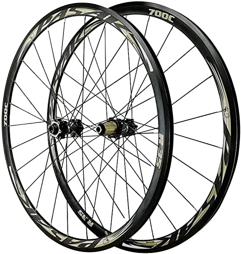 Mountain Bike Wheel : Wheelset 700C Road Bicycle Wheelset, Double Wall MTB Rim 29inch Disc Brake V Brake 7 / 8 / 9 / 10 / 11 / 12 Speed Flywheel Bike Wheel Set road Wheel (Color : Titanium Glod, Size : 700C)