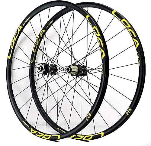 Mountain Bike Wheel : Wheelset Bike Wheel Tyres Spokes Rim, 26 / 27.5 / 29" MTB Double Wall Cycling Wheels QR Disc Brake 24H Compatible 8 / 9 / 10 / 11 / 12 Speed road Wheel (Color : Gold, Size : 26inch)
