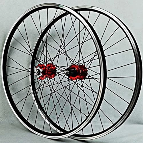 Mountain Bike Wheel : Wheelset Mountain Bicycle Wheelset 26 / 27.5 / 29In, V Brake Disc Brake Dual Purpose Aluminum Alloy Rim Quick Release 32H Hub Fit 7-12 Speed road Wheel (Color : Red, Size : 29inch)