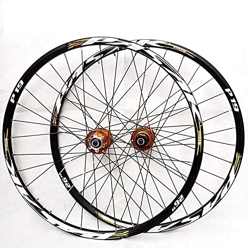 Mountain Bike Wheel : Wheelset Mountain Bike Wheels, 26 / 27.5 / 29Inch Bicycle Front Rear Wheelset Double-Walled MTB Rim Fast Release Disc Brake 7-11 Speed 32Holes road Wheel (Color : Gold, Size : 29inch)