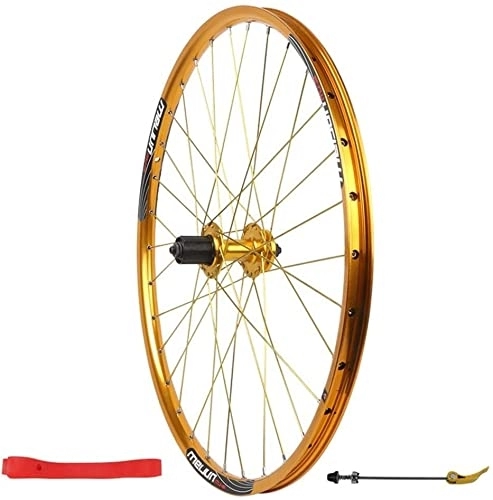 Mountain Bike Wheel : Wheelset MTB Bicycle Rear Wheel 26inch, QR 32H for Mountain Bike Double Wall Rim Disc Brake Card Hub 7-11 Speed road Wheel (Color : Gold)