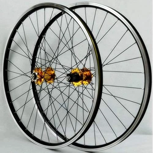 Mountain Bike Wheel : Wheelset MTB Mountain Bike, Aluninum Alloy Double Layer Rim 26inch Disc V Brake Wheelset Sealed Bearing Smooth Wheels 32H Rims 11Speed road Wheel (Color : Yellow, Size : 29inch)