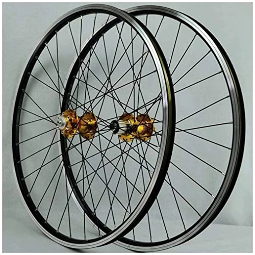 Mountain Bike Wheel : Wheelset MTB Wheelset 26In Mountain Bike Wheel 32H Double Layer Alloy Rim QR Disc / Rim Brake 7-11speed Cassette Hubs Sealed Bearing road Wheel (Color : Gold Hub, Size : 26inch)