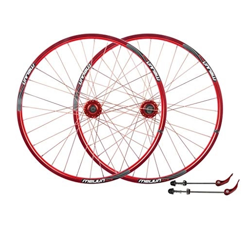 Mountain Bike Wheel : Xiami Mountain Bike Wheelset 26 Inch Disc Brake 32 Hole Quick Release Bicycle Wheel Aluminum Alloy Rim（A pair of wheels） (Color : Red)