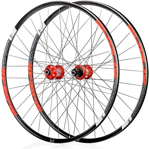 Mountain Bike Wheel : YSHUAI MTB Bike Wheel Bicycle Wheelset 26 27.5 29 Inch Double Wall Alloy Rim 18.5mm Cassette Hub Sealed Bearing Disc Brake QR 7-11 Speed 1920g 32H, Black Red, 26inch