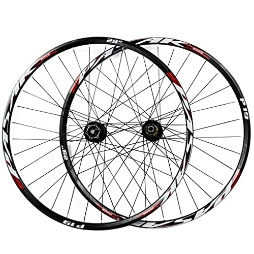 Mountain Bike Wheel : ZCXBHD 26 / 27.5 / 29 Inch Bicycle Wheelset Barrel Shaft Hybrid Mountain Bike Wheels Double Wall MTB Rim Disc Brake Quick Release 32H 7-11 Speed (Color : Red, Size : 29in)