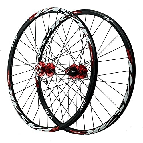 Mountain Bike Wheel : ZCXBHD 26 / 27.5 / 29 Inch Bicycle Wheelset Mountain Bike Front and Rear Wheels Quick Release Double Walled Aluminum Alloy Rim 7 8 9 10 11 12 Speed (Color : Red, Size : 29in)