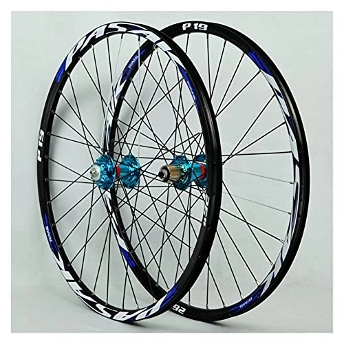 Mountain Bike Wheel : ZCXBHD 26 / 27.5 / 29 Inch Front + Rear Wheel Mountain Bike Disc Brake 32H Black Spokes Double Walled Fast Release MTB Rim 7-11 Speed Cassette (Color : Blue, Size : 27.5in)