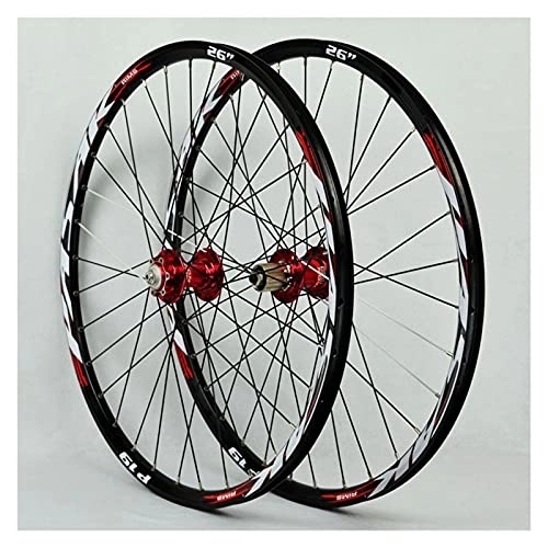 Mountain Bike Wheel : ZCXBHD 26 / 27.5 / 29 Inch Mountain Bike Wheelset Double Walled MTB Wheels Quick Release Disc Brakes 32H Bike Wheel Fit 7-11 Speed Cassette MTB Wheelset (Color : Red, Size : 29in)