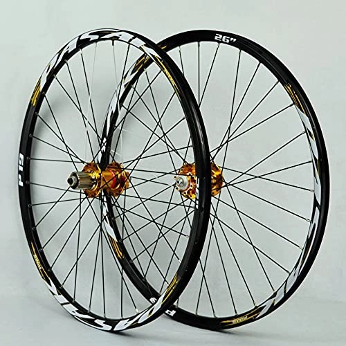 Mountain Bike Wheel : ZCXBHD 26 / 27.5 / 29 Inch MTB Bike Front Rear Wheel Disc Brake Quick Release Double-Walled Bicycle Wheelset 32 Holes for 7 / 8 / 9 / 10 / 11 Speed Cassette (Color : Gold, Size : 26in)