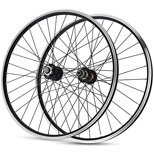 Mountain Bike Wheel : ZCXBHD 26 27.5 29in Mountain Bike Wheelset Front 2 Rear 4 Bearing Hub Disc / V Brake QR Double Wall 7 8 9 10 11 Speed Cassette Flywheel 32 Holes (Color : Black, Size : 26in)