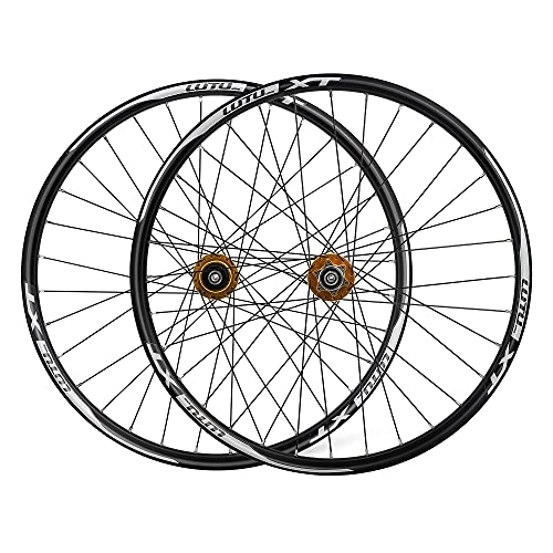 Mountain Bike Wheel : ZCXBHD 26 27.5 29in MTB Mountain Bike Wheelset Front Rear Wheel Disc Brake Quick Release 8 9 10 11 Speed Double Wall Aluminum Alloy Rim 32 Holes (Color : Gold, Size : 26in)