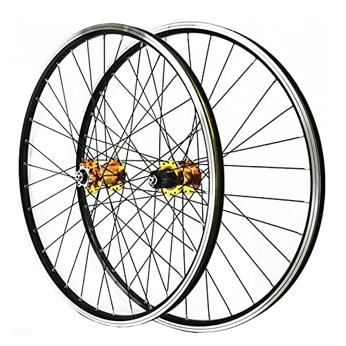 Mountain Bike Wheel : ZCXBHD 26 / 27.5 / 29in MTB Mountain Bike Wheelset Quick Release Rear 4 Bearing Disc / V Brake Rim 7 / 8 / 9 / 10 / 11 Speed Cassette Freewheel (Color : Gold hub, Size : 26in)