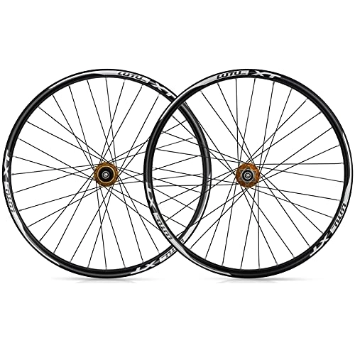 Mountain Bike Wheel : ZCXBHD 26 27.5 29in QR Mountain Bike Wheelset Double Wall Aluminum Alloy Rim MTB Front Rear Wheel Disc Brake 8 9 10 11 Speed 32 Holes Super Light (Color : Gold, Size : 26in)