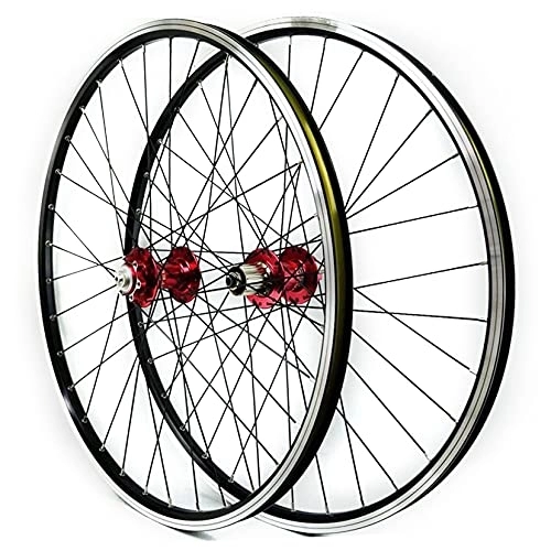 Mountain Bike Wheel : ZCXBHD 26 27.5 29inch MTB Mountain Bike Wheelset 4 Bearing Quick Release Disc / V Brake 7 8 9 10 11 Speed Cassette Freewheel Double Wall Aluminum Alloy Rim (Color : Red hub, Size : 26in)