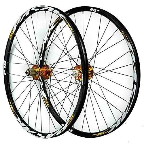 Mountain Bike Wheel : ZCXBHD 26 / 27.5 / 29inch MTB Wheelset Disc Brake Mountain Bike Front And Rear Wheel Sealed Bearing Double Wall Quick Release 7 8 9 10 11 Speed (Color : Yellow, Size : 29in)