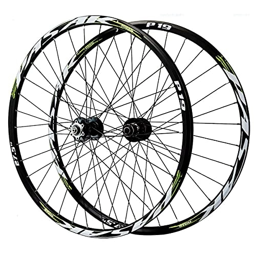 Mountain Bike Wheel : ZCXBHD 26 / 27.5 / 29inch MTB Wheelset Mountain Bike Wheel Disc Brake Double Wall Rim Quick Release 7 8 9 10 11 Speed Cassette Freewheel 32 Holes (Color : Green, Size : 26in)