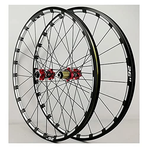 Mountain Bike Wheel : ZCXBHD 26“27.5" Cassette Mountain Bike Wheelset Aluminum Alloy Disc Brake Thru Axle High Strength Aluminum Alloy Rim Bike Wheel Suitable 7 8 9 10 11 12 Speed with Rivets (Color : Red, Size : 26in)