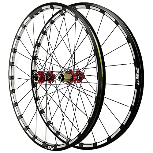 Mountain Bike Wheel : ZCXBHD 26 / 27.5 In Double Wall Aluminum Alloy Mountain Bike Rim Disc Brake Front and Rear Wheelset Thru Axle WTB Bicycle Wheel 24 Holes 7 8 9 10 11 12 Speed Cassette (Color : Red, Size : 26in)