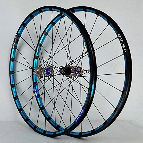 Mountain Bike Wheel : ZCXBHD 26 / 27.5 Inch Mountain Bike Wheelset Bicycle Color Ring Quick Release Disc Brake Wheel 7 / 8 / 9 / 10 / 11 / 12 Speed Cassette (Color : Blue b, Size : 26in)