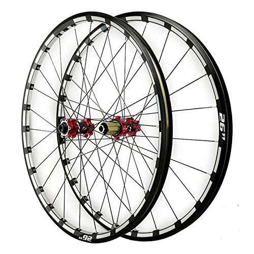 Mountain Bike Wheel : ZCXBHD 26 / 27.5in Mtb Front Rear + Wheel QR Mountain Bike Wheel Set Disc Brake Three Sides CNC 7 / 8 / 9 / 10 / 11 / 12 Speed 24 Holes (Color : Red hub, Size : 27.5in)
