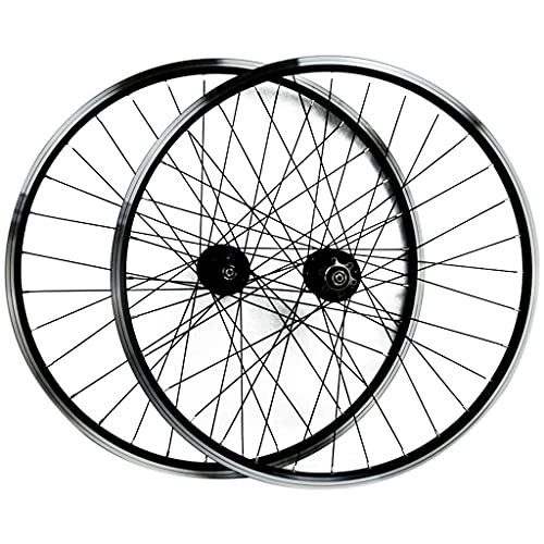 Mountain Bike Wheel : ZCXBHD 26 / 29 In Bicycle Wheelset Hybrid Mountain Bike Wheels Double Wall Aluminum Alloy MTB Rim Disc Brake / V Brake Quick Release 32 Holes 7 8 9 10 11 Speed Cassette (Color : Black, Size : 26in)