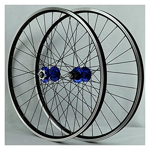 Mountain Bike Wheel : ZCXBHD 26 / 29 Inch Bicycle Front + Rear Wheel Double Walled Aluminum Alloy MTB Rim Fast Release V / Disc Brake Mountain Bike Wheelset 32 Holes 7-11 Speed Cassette (Color : Blue, Size : 29in)