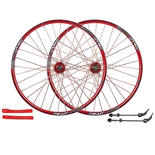 Mountain Bike Wheel : ZCXBHD 26 In Hybrid / Mountain Bike Wheelset Disc Brake Double Walled Aluminum Alloy MTB Rim Quick Release 32 Holes 7 8 9 10 Speed Cassette (Color : Red, Size : 26in)