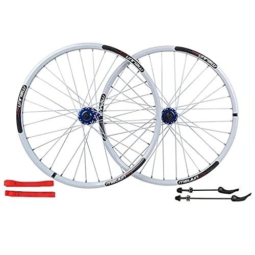 Mountain Bike Wheel : ZCXBHD 26 In Mountain Bike Wheelset Quick Release 32 Holes Double-Walled Light-Alloy Rims Disc Brake Bicycle Wheel (Front + Rear) 7 / 8 / 9 / 10 Speed Cassette (Color : White, Size : 26in)