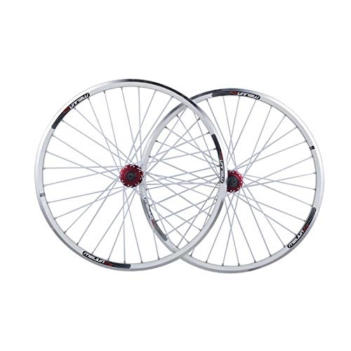Mountain Bike Wheel : ZCXBHD 26 Inch 32 Hole Speeda Mountain Bike Wheelset Double Wall MTB Rim Quick Release V-Brake Disc Brake Hybrid (Color : White)