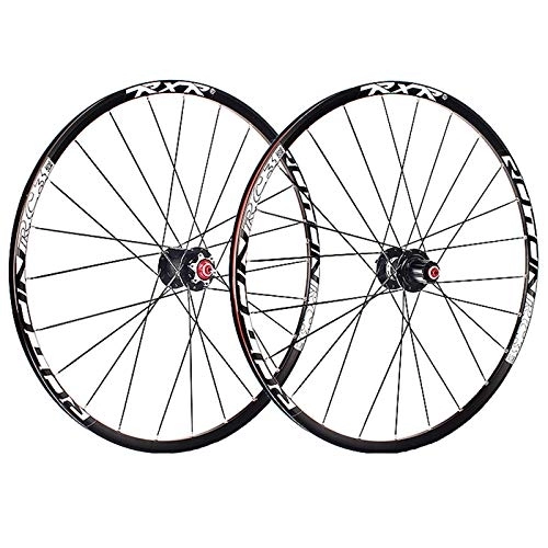 Mountain Bike Wheel : ZCXBHD 26 Inch Mountain Bike Wheelset Carbon Fiber Hub Disc Brake MTB Wheel Double Wall 5 Palin 7 8 9 10 11 Speed Cassette (Color : Black hub, Size : Thru axle)