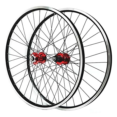 Mountain Bike Wheel : ZCXBHD 26 Inch Mountain Bike Wheelset Disc / V Brake Mtb Front & Rear Wheel Sealed Bearing 7 8 9 10 11 Speed Cassette Quick Release (Color : Red hub)